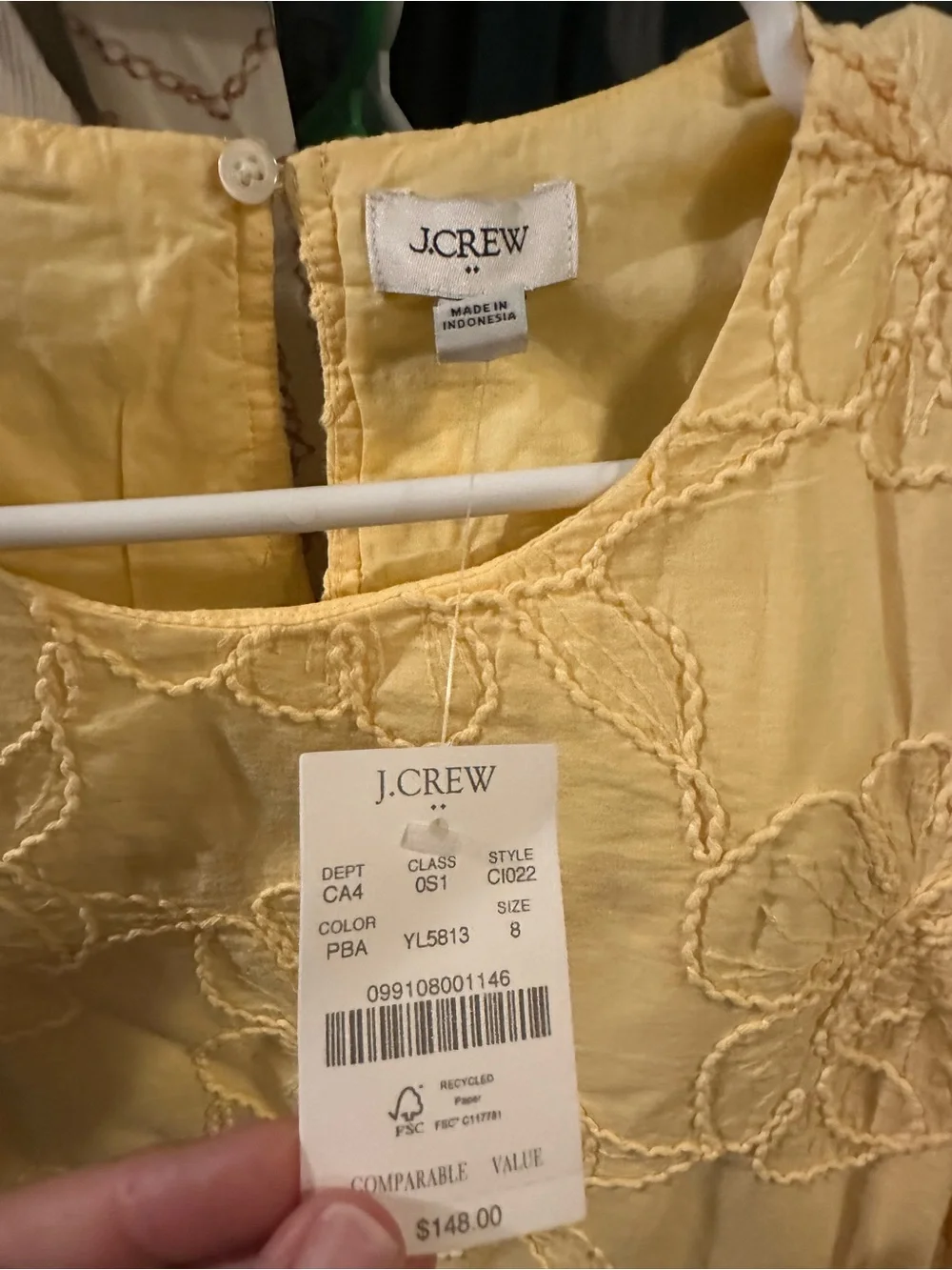 J. Crew Yellow Embroidered Cotton Mini Dress